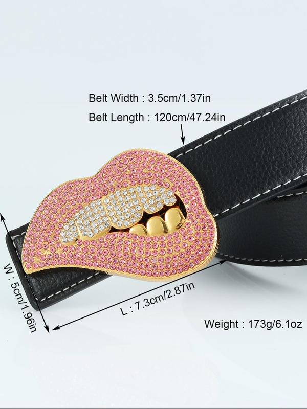 Fashion Rhinestone Decorated Lip Shaped Belt for Men, Street Punk Style Fashion Accessory, Hip Hop Style PU Leather Belt For Trouser, Dress