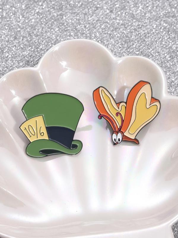 Cartoon Hat & Cup & Hat & Horse Design Brooch, Cute Alloy Badge for Daily Clothing Decor, Trendy All-match & Exquisite Brooch for Birthday Gift