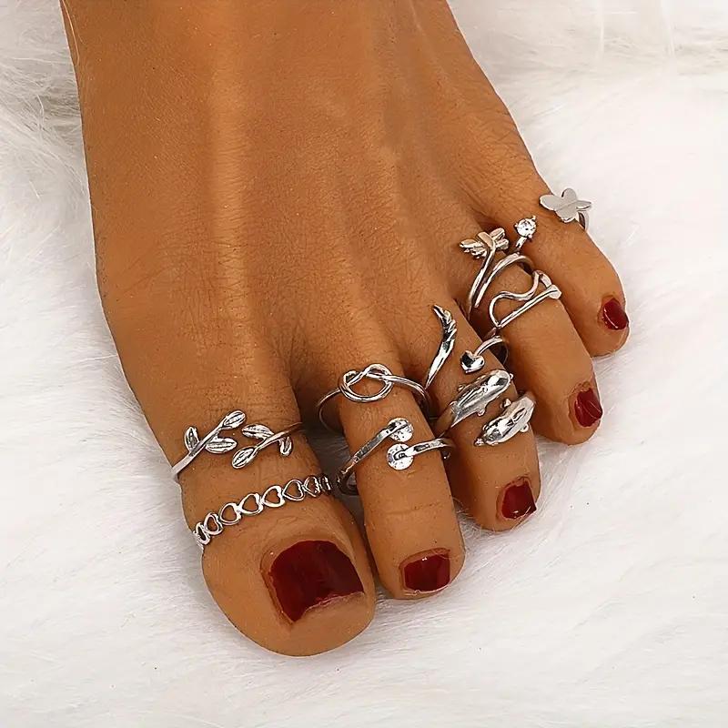 9 Pcs Adjustable Foot Ring Set Snake Butterfly Dragonfly Dolphin Heart Leaf Etc Shape Foot Ring Set For Women Girls