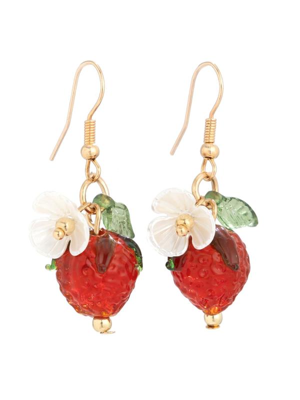 Cute Strawberry Design Dangle Earrings for Women & Girls, Fashion Floral Drop Earrings, Cute Summer Jewelry Accessories