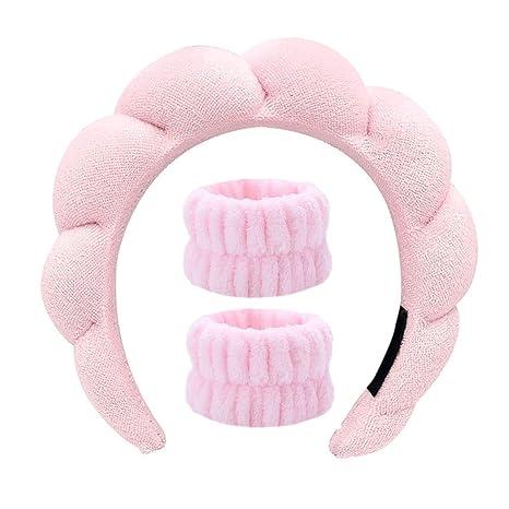 3pcs Skincare Headbands for Women, Sponge Makeup Headband Set, Spa Headband for Washing Face Wristband Set, Puffy Headwear for Makeup Removal Hair Accessories Terry Cloth Hair Band