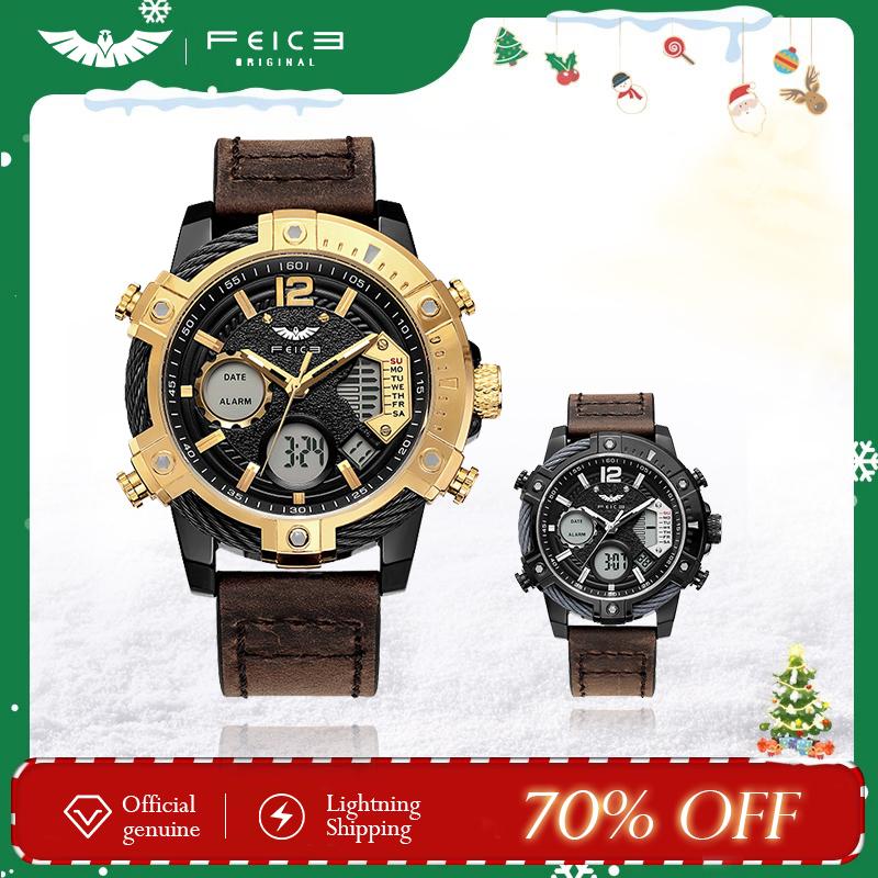 FEICE Fashion Men's Watch Large Dial Waterproof Luminous Watch Fashion High-end Multifunctional Sports Dual Time Zone Watch Christmas Gift Set