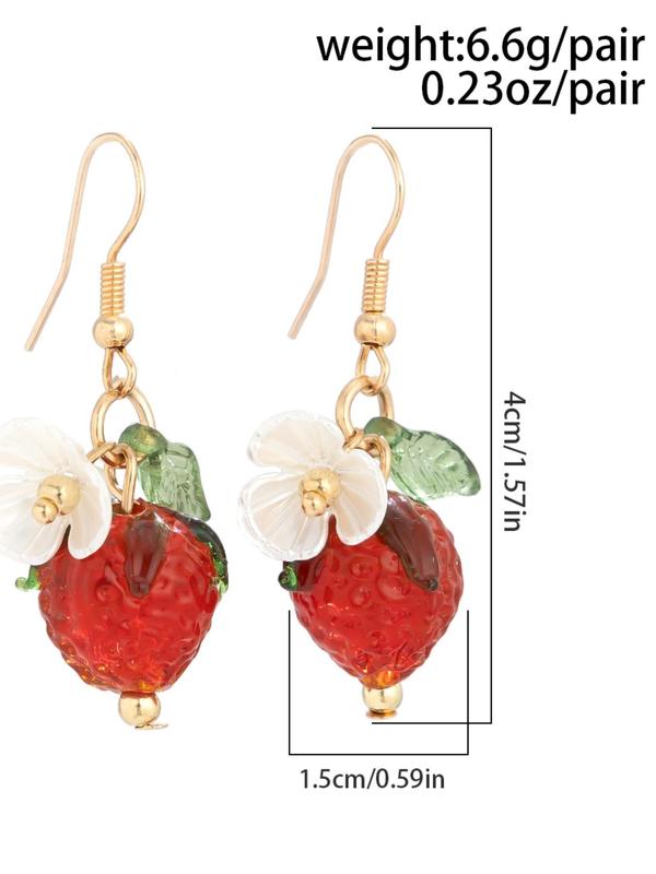 Cute Strawberry Design Dangle Earrings for Women & Girls, Fashion Floral Drop Earrings, Cute Summer Jewelry Accessories