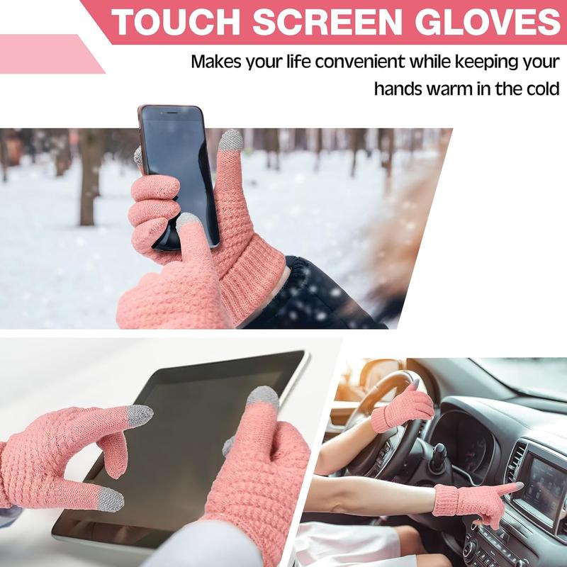 4count Winter Hat Scarf Gloves and Ear Warmers Set, Fleece Lined Knit Hat Scarf Touch Screen Gloves for Women Girl