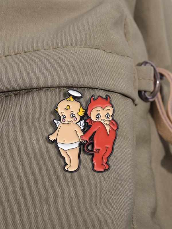 Cute Couple Design Brooch, Fashion Alloy Badge for Clothes, Creative Cartoon Angel & Devil Design Brooch, Fashion Accessories for Women & Men