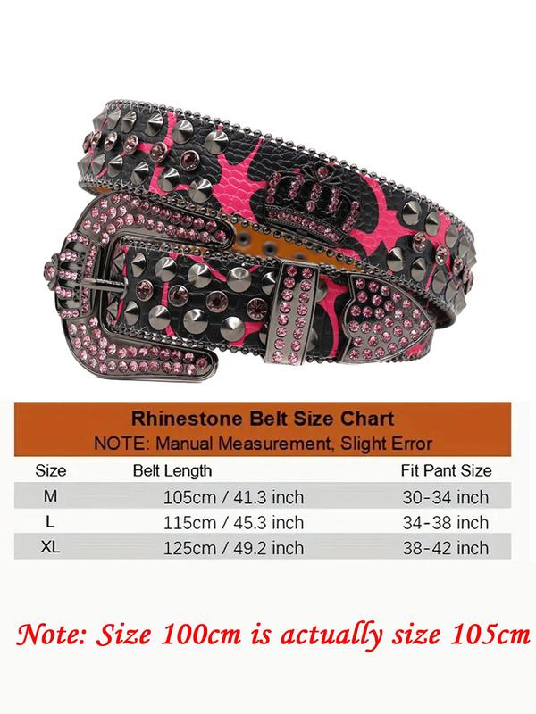 Fashion Punk Artificial Crystal & Rhinestone & Rivet Decorated Pu Buckle Belt for Women & Men, Trendy All-match & Exquisite Clothes Accessories for Daily  Decor