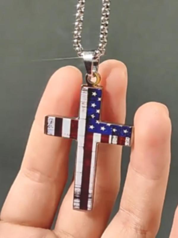 Flag Pattern Pendant Necklace for Men & Women, Fashion Cross Necklace for Party, Daily Clothing Decor, Trendy All-match & Exquisite Jewelry for Birthday Gift