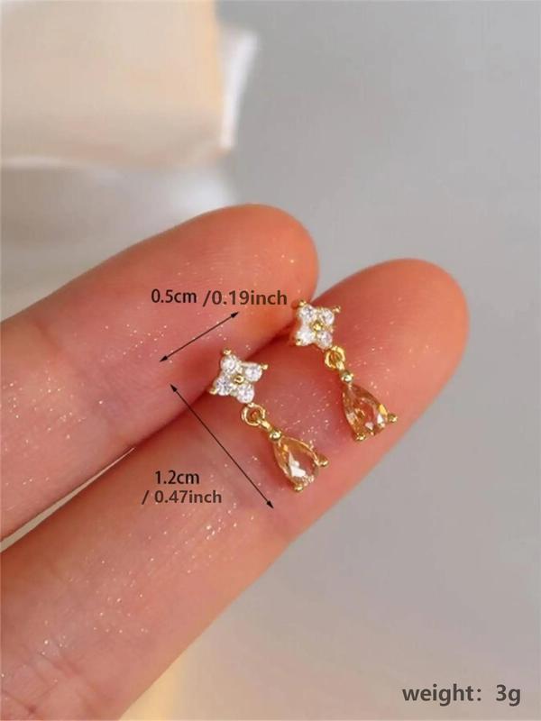 Summer Fashionable Delicate Rhinestone Decor Water Drop Trendy Dangle Earrings, Summer jewelry, Elegant Drop Earrings For Girl For Summer Party