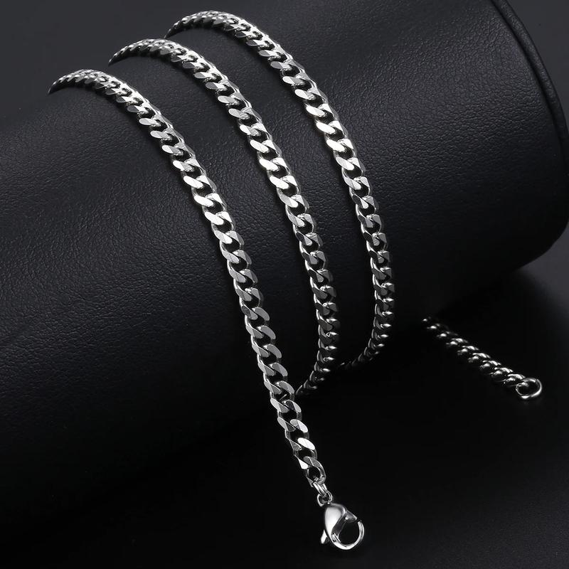 3 5 7 9 11mm Men's Silver Color Necklace Stainless Steel Cuban Link Chain For Mens Womens Basic Chokers 18-30inch