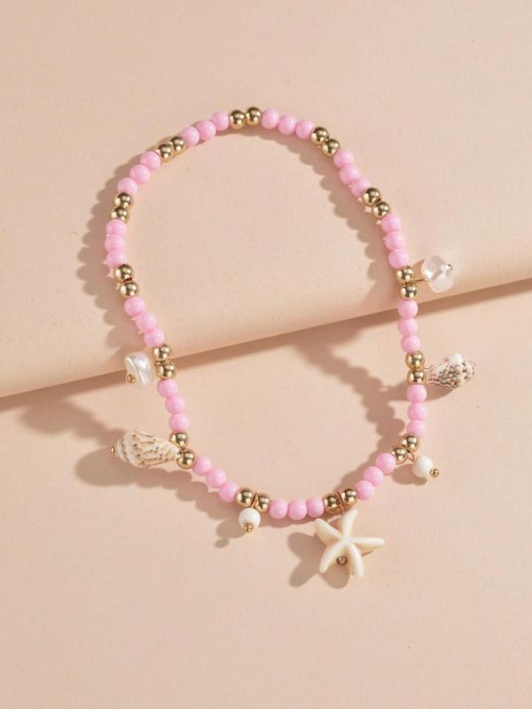 Starfish & Shell Decor Beaded Anklet for Women & Girls, Fashion Jewelry for Party, Daily Clothing Decor, Trendy All-match & Exquisite Jewelry for Birthday Gift