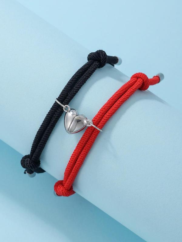 Summer Simple Heart Design Magnetic Bracelet, Adjustable Bracelet for Women & Men, Fashion Jewelry for Party, Daily Clothing Decor, Trendy All-match & Exquisite Jewelry for Couples' Birthday Gift