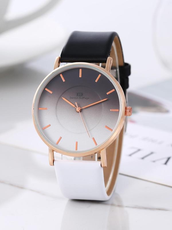 Women's Fashionable Colorblock Round Dial Watch, Casual Wristwatch for Women & Girls, Trendy All-match Watch for Birthday Gift without Box