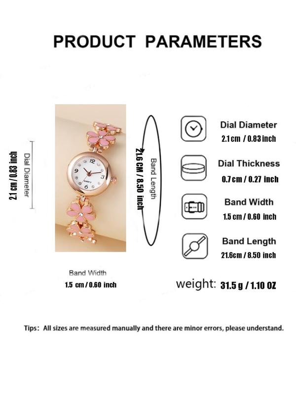 Women's Elegant Flower Design Quartz Watch, Fashionable Rhinestone Decor Analog Watch for Women & Girls, Trendy All-match Watch As Gift without Box