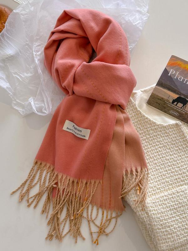 Tassel Design Double Sided Scarf, Casual Soft Warm Shawl for Fall & Winter, Fashion Accessories for Women & Men