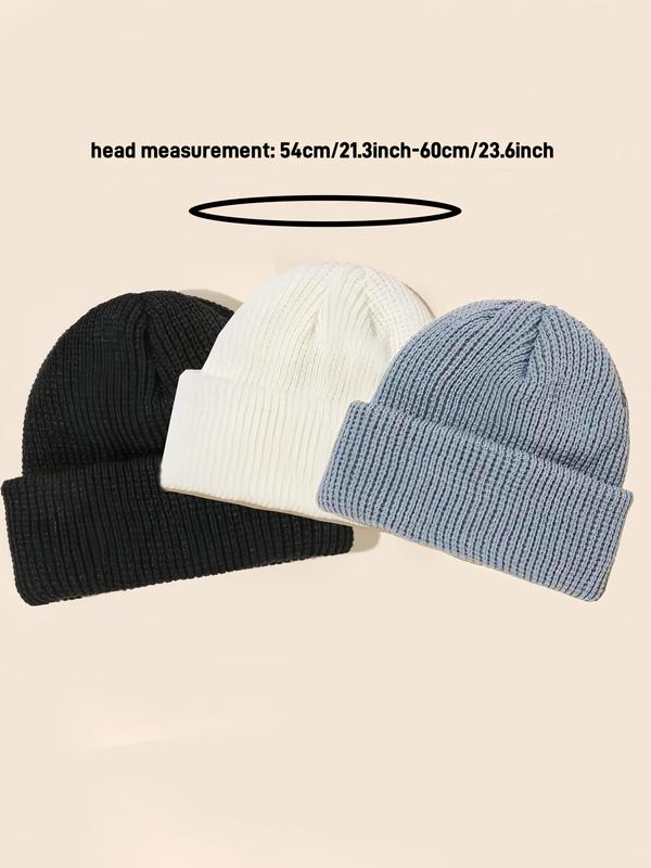 Solid Ribbed Beanie Hat, Casual High Stretch Knit Hat for Fall & Winter, Fashion Accessories for Both Men & Women