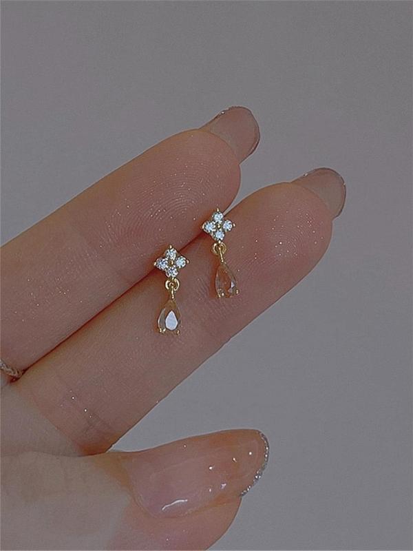 Summer Fashionable Delicate Rhinestone Decor Water Drop Trendy Dangle Earrings, Summer jewelry, Elegant Drop Earrings For Girl For Summer Party