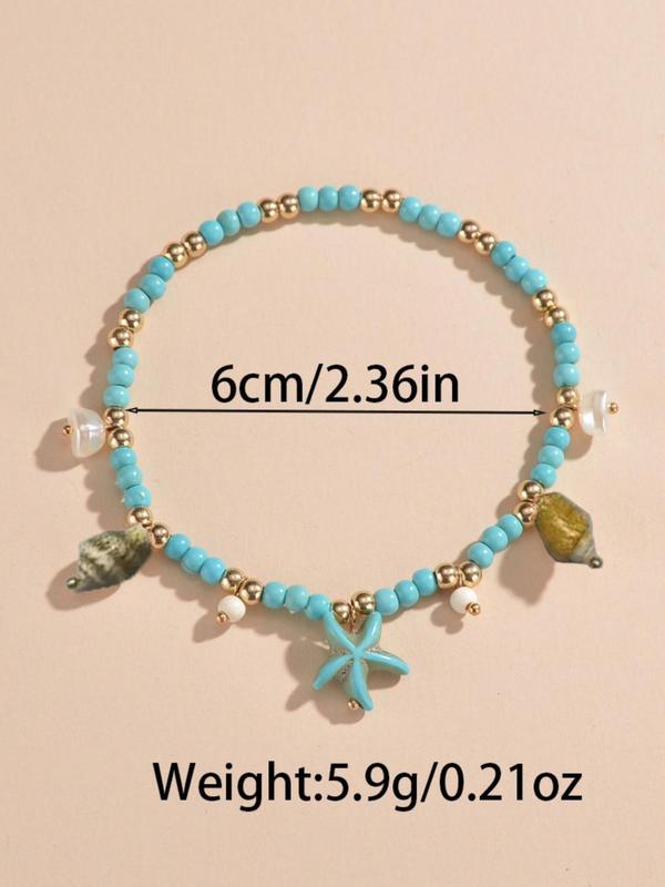 Starfish & Shell Decor Beaded Anklet for Women & Girls, Fashion Jewelry for Party, Daily Clothing Decor, Trendy All-match & Exquisite Jewelry for Birthday Gift