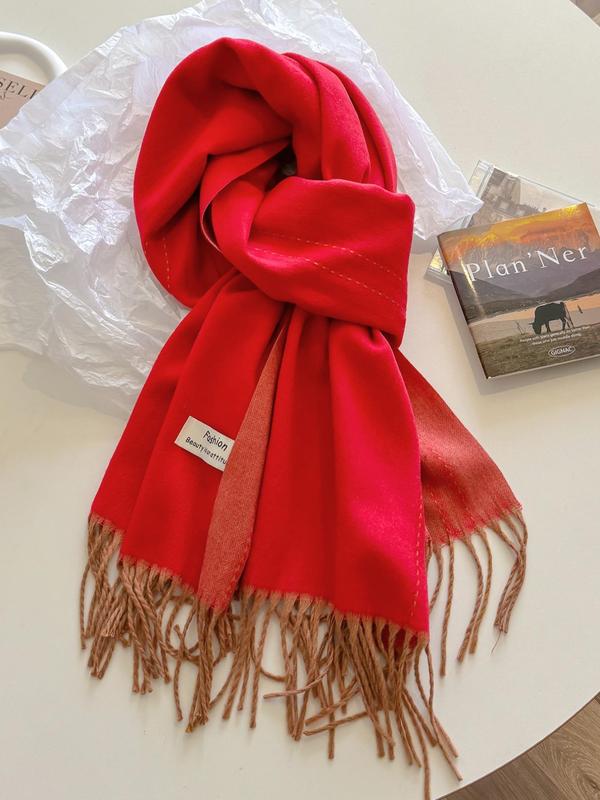 Tassel Design Double Sided Scarf, Casual Soft Warm Shawl for Fall & Winter, Fashion Accessories for Women & Men