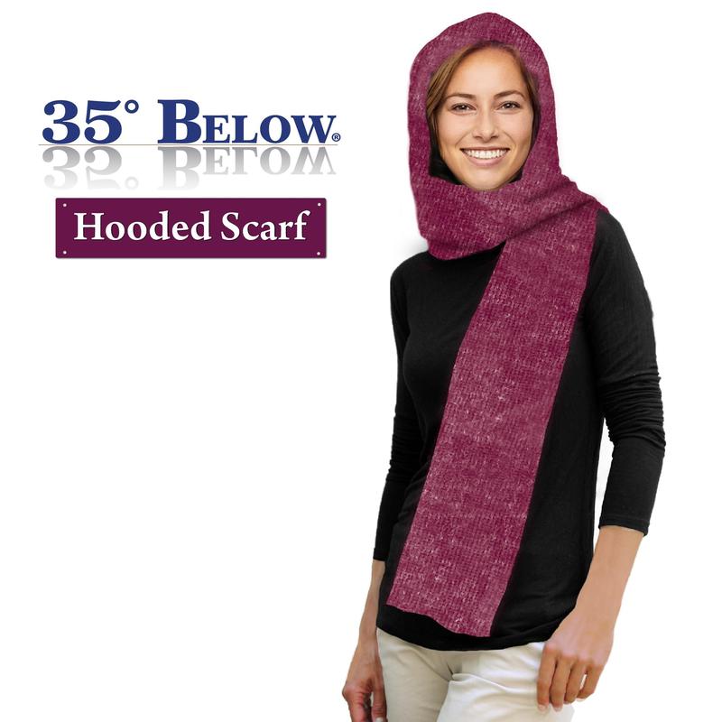 35° Below 3-in-1 Warm and Cozy Hooded Scarf. Wear as a Scarf, Hoodie and Wrap. Easy to Wear, Soft Micro-fleece and Acrylic Knit, 53” Scarf Length.