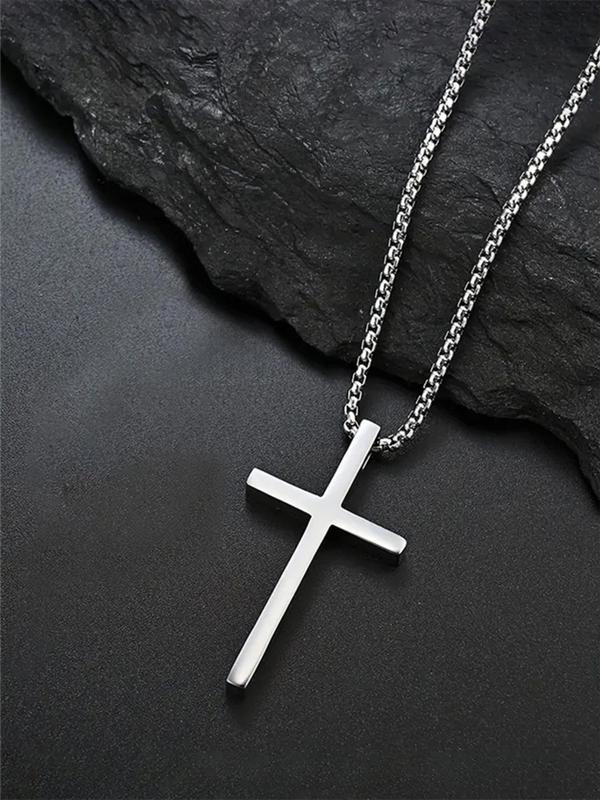 Letter Engraving Cross Charm Pendant Necklace for Women & Men, 2024 Summer Casual Matching Chains Necklace, Jewelry Accessory for Party Back To School, Fall Outfits, Fall Freshness, for Fall Fall