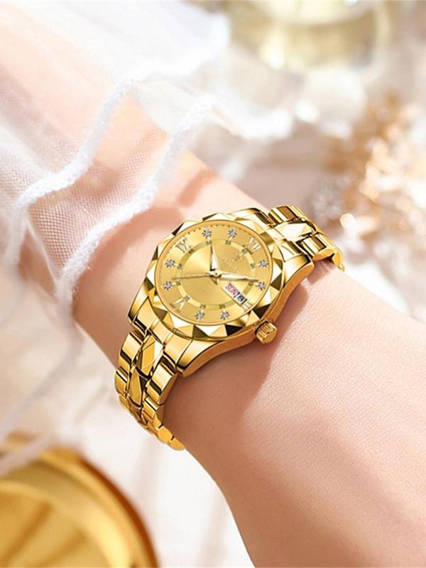 Women's Elegant Fashion Round Dial Analog Quartz Watch, Watch for Party, Daily Clothing Decor, Trendy All-match & Exquisite Watch for Birthday Gift