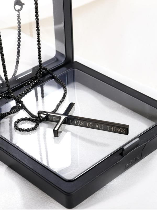 Letter Engraving Cross Charm Pendant Necklace for Women & Men, 2024 Summer Casual Matching Chains Necklace, Jewelry Accessory for Party Back To School, Fall Outfits, Fall Freshness, for Fall Fall