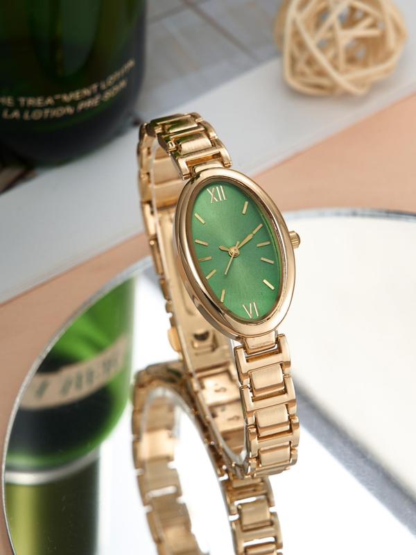 Women's Elegant Oval Dial Quartz Luxury Watch, Exquisite Trendy Wristwatch, Fashionable Watch for Women As Gift with Box, Watches for Women