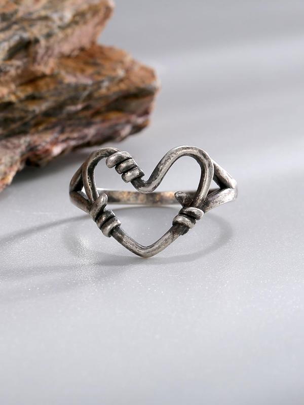 Women's Vintage Hollow out Heart Design Ring, Elegant Trendy Knot Design Ring, Fashion Accessories for Party, Daily Wear, Chic Gift for Women and Girls