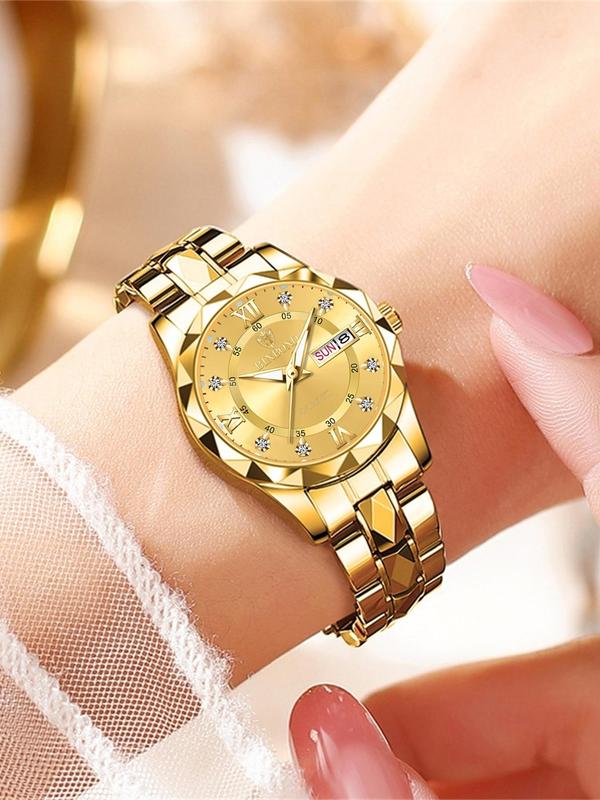 Women's Elegant Fashion Round Dial Analog Quartz Watch, Watch for Party, Daily Clothing Decor, Trendy All-match & Exquisite Watch for Birthday Gift