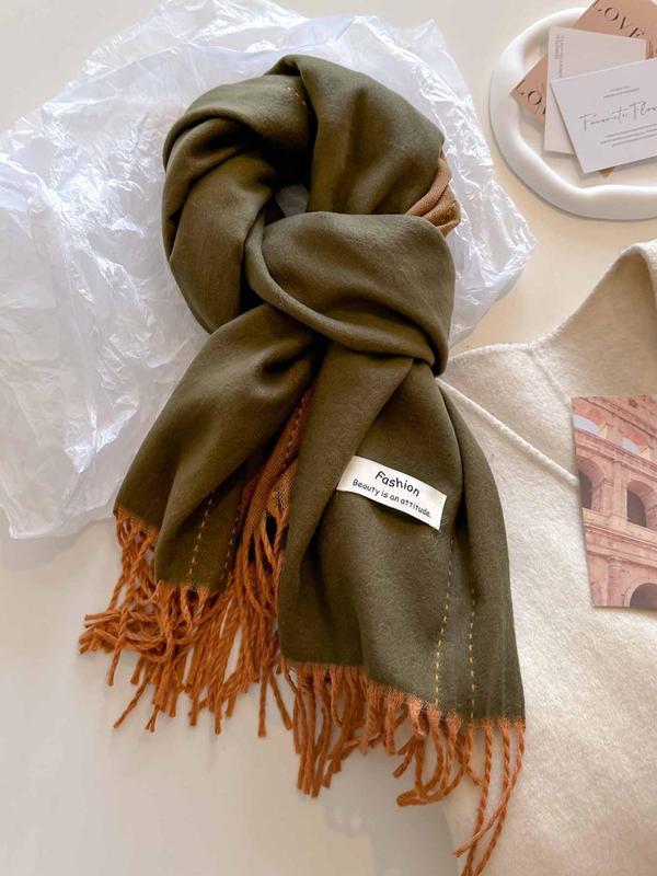 Tassel Design Double Sided Scarf, Casual Soft Warm Shawl for Fall & Winter, Fashion Accessories for Women & Men