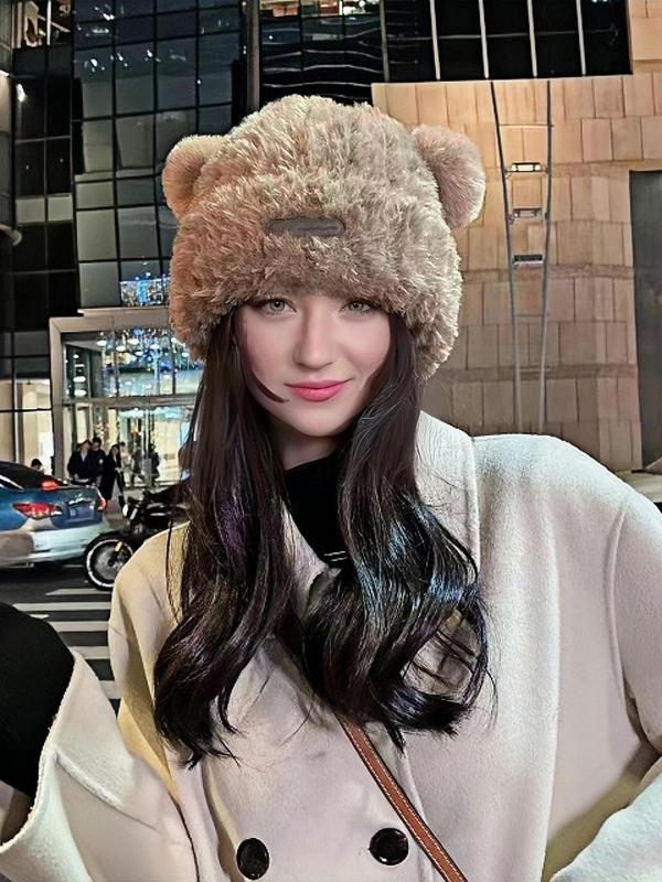 Cute Bear Ear Design Beanie Hat, Casual Soft Comfortable Knitted Hat for Fall & Winter, Fashion Accessories for Women & Girls