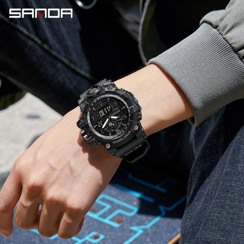 SANDA 3169 Sports Casual Waterproof LED Display Multifunction Men's Watch Analog-Digital Watch