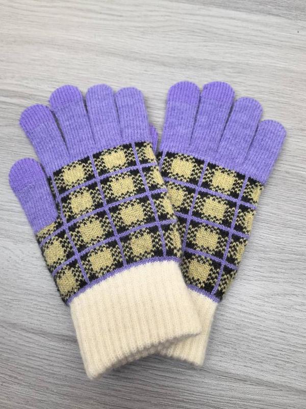 Unisex Minimalist Plaid Pattern Fingerless Gloves, Casual Touch Screen Warm Gloves for Fall & Winter, Fashion Accessories for Women & Men