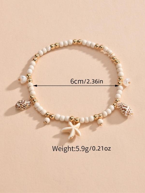 Starfish & Shell Decor Beaded Anklet for Women & Girls, Fashion Jewelry for Party, Daily Clothing Decor, Trendy All-match & Exquisite Jewelry for Birthday Gift