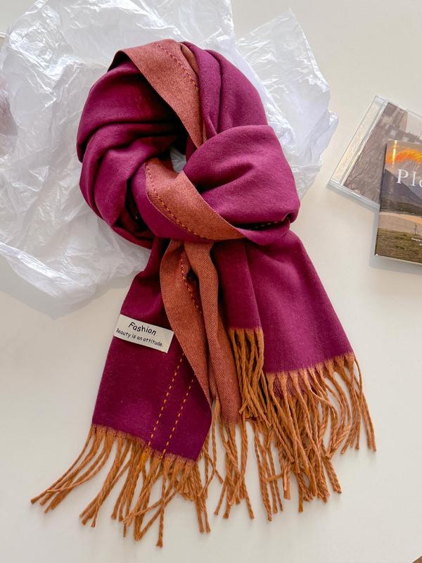 Tassel Design Double Sided Scarf, Casual Soft Warm Shawl for Fall & Winter, Fashion Accessories for Women & Men