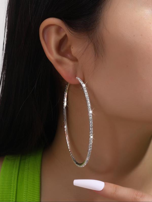 Summer Minimalist Rhinestone Decorated Large Size Hoop Earrings, 2024 New Fashionable Chic Exaggerated Earrings for Women, Matching Classic Fashion Shiny Jewelry for Daily Wear, for Fall