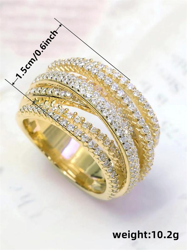 Elegant Rhinestone Decorated Ring,  Multi-layered Wrap Cross Design Ring, Fashion Accessories for Women, Trendy Accessories for Party and Daily Life