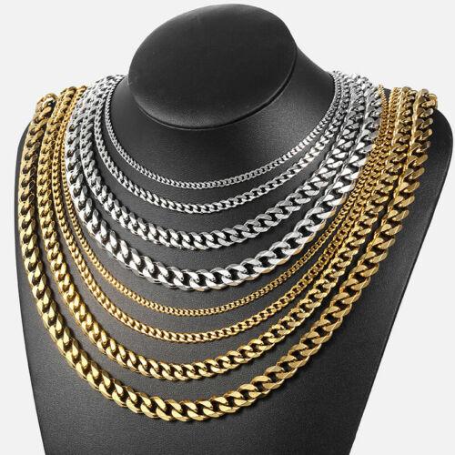 3 5 7 9 11mm Men's Silver Color Necklace Stainless Steel Cuban Link Chain For Mens Womens Basic Chokers 18-30inch