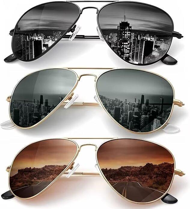 1 2 3 Pair Aviator KALIYADI Classic Retro Vintage Sunglasses UV Blocking Outdoor (S24)