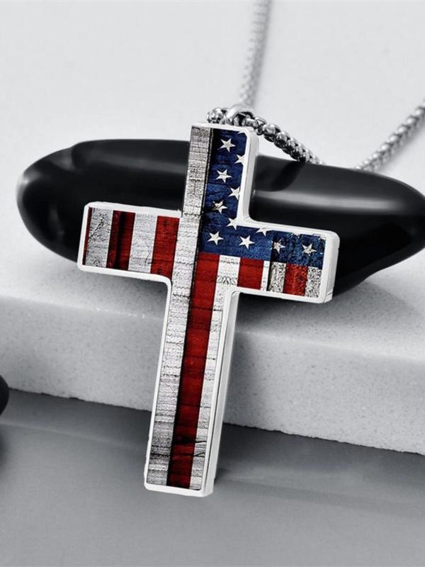 Flag Pattern Pendant Necklace for Men & Women, Fashion Cross Necklace for Party, Daily Clothing Decor, Trendy All-match & Exquisite Jewelry for Birthday Gift