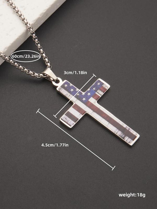 Flag Pattern Pendant Necklace for Men & Women, Fashion Cross Necklace for Party, Daily Clothing Decor, Trendy All-match & Exquisite Jewelry for Birthday Gift