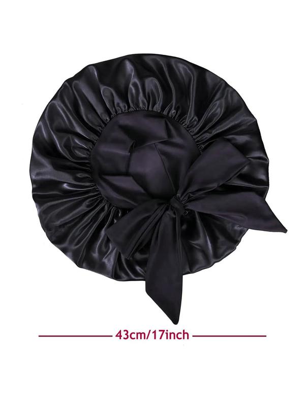 Solid Color Satin Bonnet, Ruched Design Sleeping Bonnet with Ribbon, Fashion Hair Accessories for Women & Girls