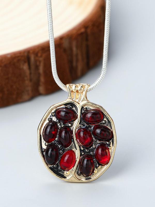 Vintage Half Pomegranate Design Pendant Necklace, Ethnic Style Alloy Jewelry for Women, Elegant All-match Fashion Accessories for Daily Wear