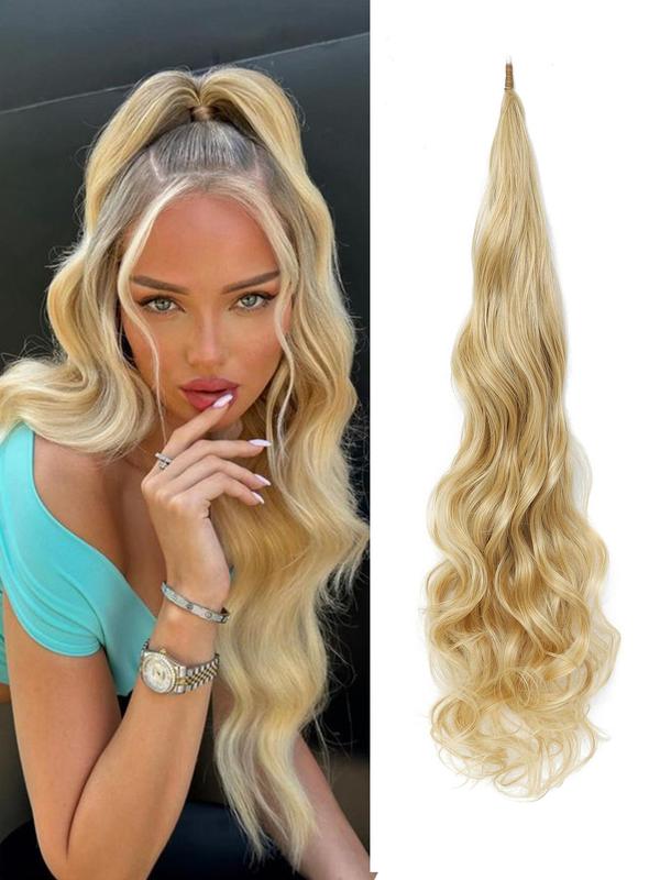 32 Inch Blonde Long Wavy Ponytail Extension, 2024 Fall Synthetic Hair Extensions for Women, Flexible Wrap Around Ponytail Wavy Ponytail Extension for Daily Use