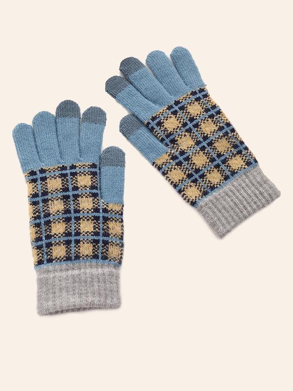 Unisex Minimalist Plaid Pattern Fingerless Gloves, Casual Touch Screen Warm Gloves for Fall & Winter, Fashion Accessories for Women & Men