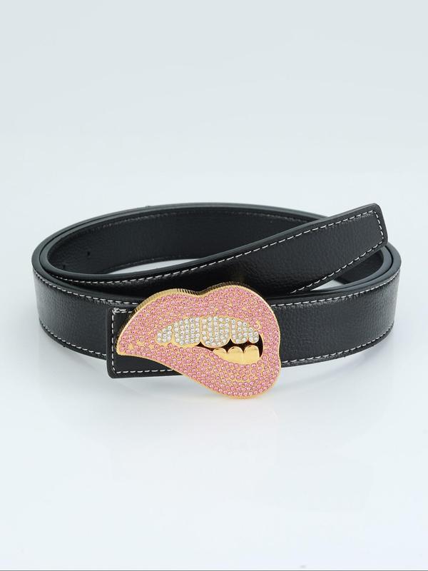 Fashion Rhinestone Decorated Lip Shaped Belt for Men, Street Punk Style Fashion Accessory, Hip Hop Style PU Leather Belt For Trouser, Dress