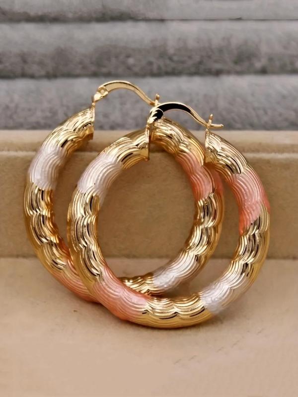 Women's Elegant Wave Print Hoop Earrings, Exquisite Trendy Hoop Earrings, Gorgeous Jewelry As Birthday Gift for Girlfriend