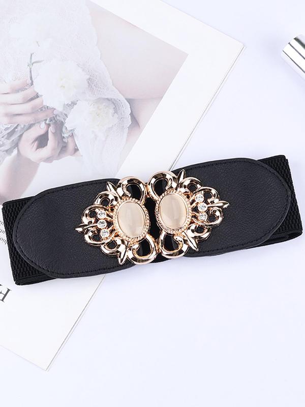 Fashion Rhinestone Decorated Hollow out Design Symmetrical Buckle Belt for Women,  Casual Waistband for Jeans Short Skirt