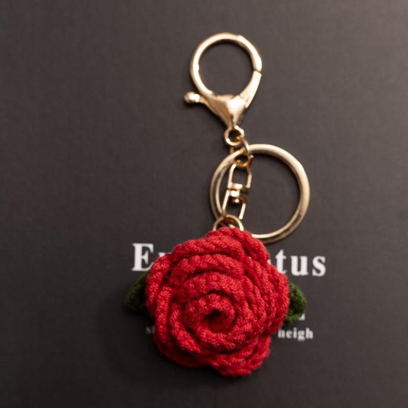 Crochet Sunflower & Rose Keychain, 1 Count 2 Counts Cute Creative Handmade Crochet Decoration, Beautiful Home Party Decoration