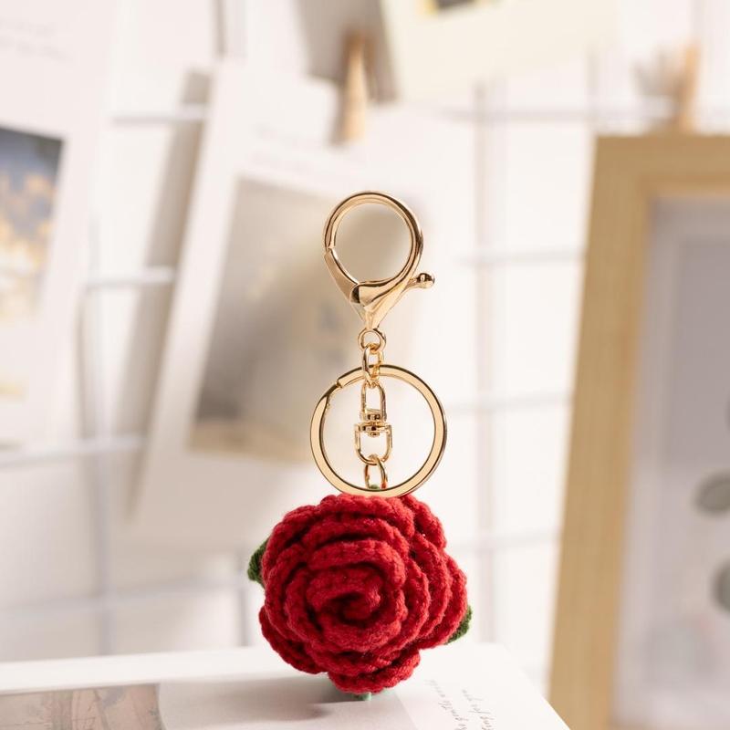 Crochet Sunflower & Rose Keychain, 1 Count 2 Counts Cute Creative Handmade Crochet Decoration, Beautiful Home Party Decoration